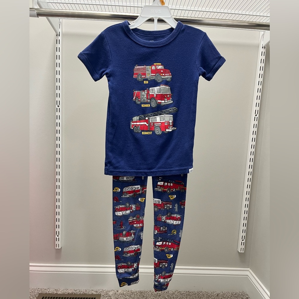 GAP Toddler Blue and Red Firetruck Pajama Set